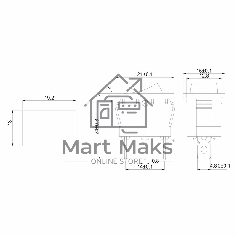 Выключатель клавишный Rexant 12V 15А (3с) ON-OFF красный с подсветкой Mini