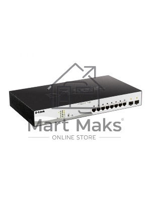 Коммутатор D-Link DGS-1210-10MP/F3A Smart L2 Switch 8х1000Base-T PoE, 2х1000Base-X SFP, PoE Budget 130W, Compact CLI