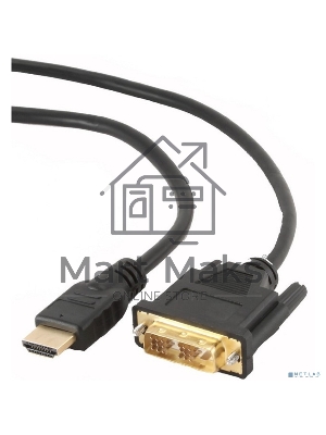Кабель HDMI-DVI Cablexpert CC-HDMI-DVI-0.5M, 19M/19M, single link, медь, позол.разъемы, экран, 0.5м, черный, пакет