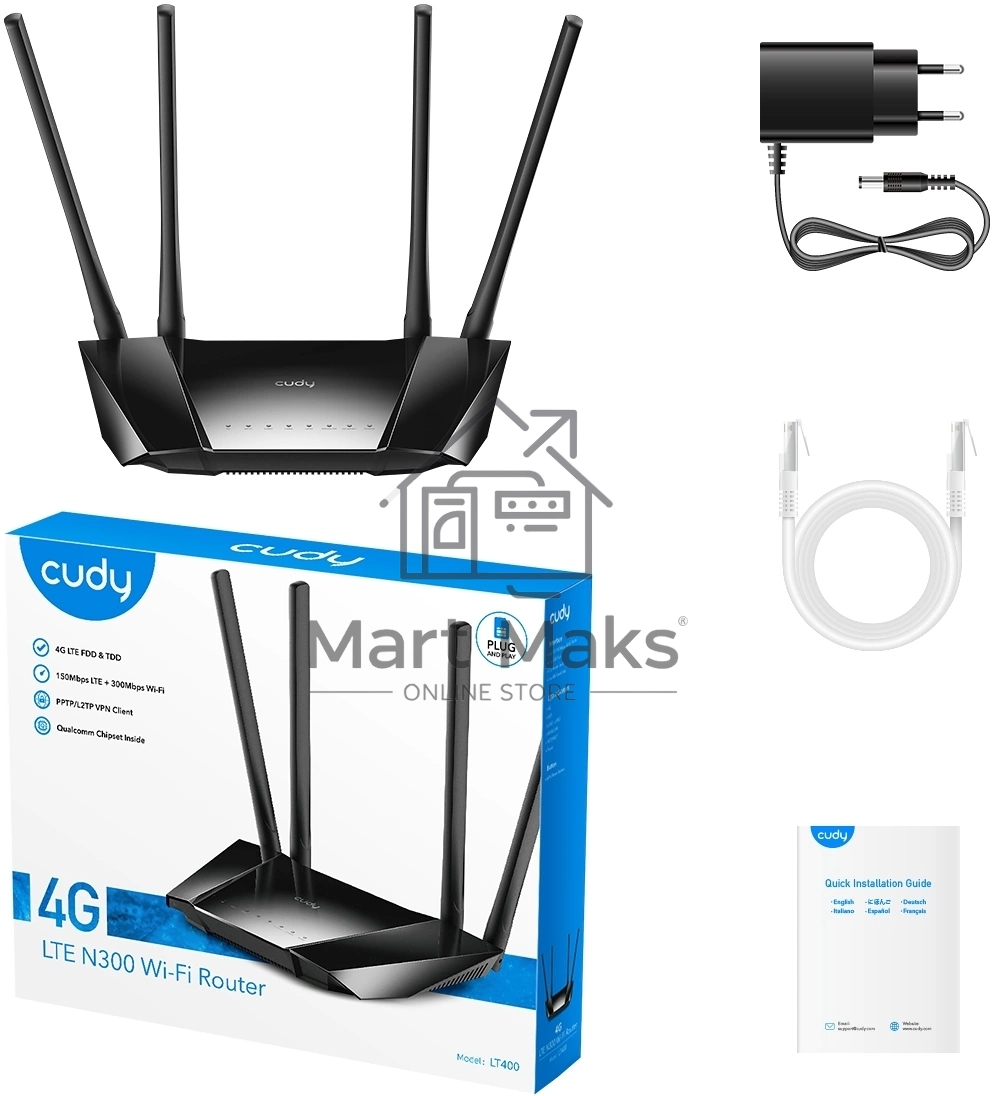 Роутер беспроводной Cudy LT400 N300 10/100BASE-TX/4G cat.4 черный
