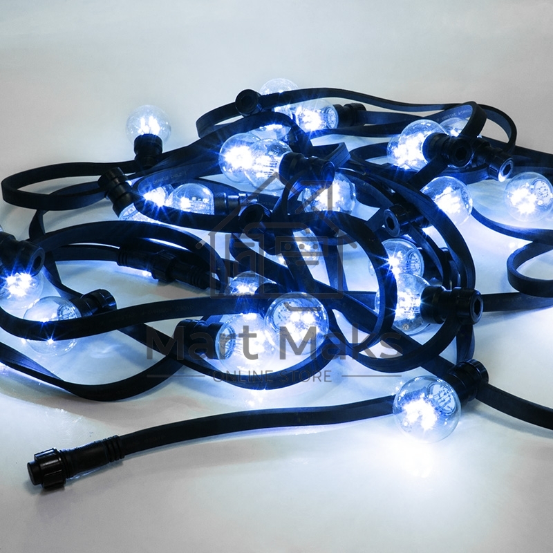 Гирлянда LED Galaxy Bulb String 10м, черный КАУЧУК, 30 ламп*6 LED СИНИЕ, влагостойкая IP65