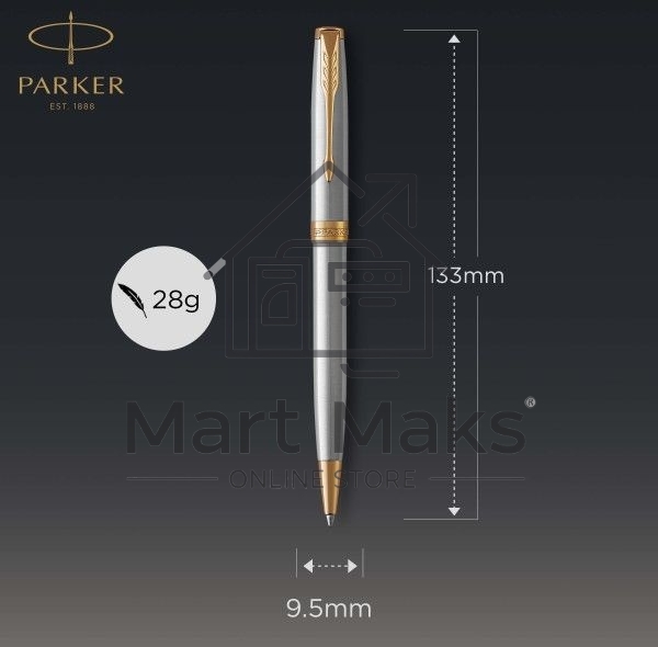 Ручка шариковая Parker Sonnet Core K527 (CW1931507) Stainless Steel GT M, черные чернила, подарочная коробка