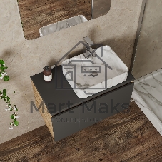 Комплект: тумба подвесная под раковину Bau Dream Blackwood графит 80, 1 ящик, дверца слева, раковина прямоугольная BAU Cerama 48х37, мрамор, смеситель Hotel Stil, нерж сталь, выпуск клик клак хром
