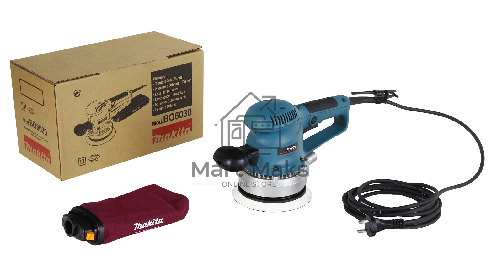 Шлифовальная машина Makita BO6030 ЭШМ,310Вт,ф150мм,4000-10000об\м,ампл-3мм,2.3кг,кор,п\сборник 