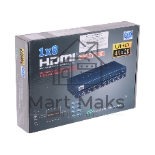 Разветвитель HDMI 4K Splitter Orient HSP0108H, 1->8, HDMI 1.4b/3D, UHDTV 4K(3840x2160)/HDTV1080p/1080i/720p, HDCP1.2, внешний БП 12В/4A, метал.корпус