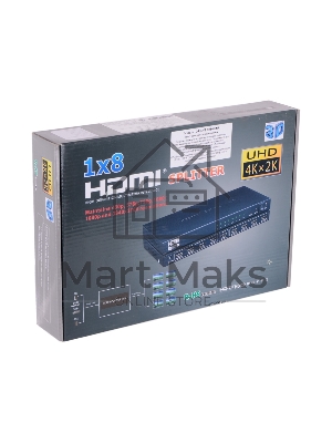 Разветвитель HDMI 4K Splitter Orient HSP0108H, 1->8, HDMI 1.4b/3D, UHDTV 4K(3840x2160)/HDTV1080p/1080i/720p, HDCP1.2, внешний БП 12В/4A, метал.корпус
