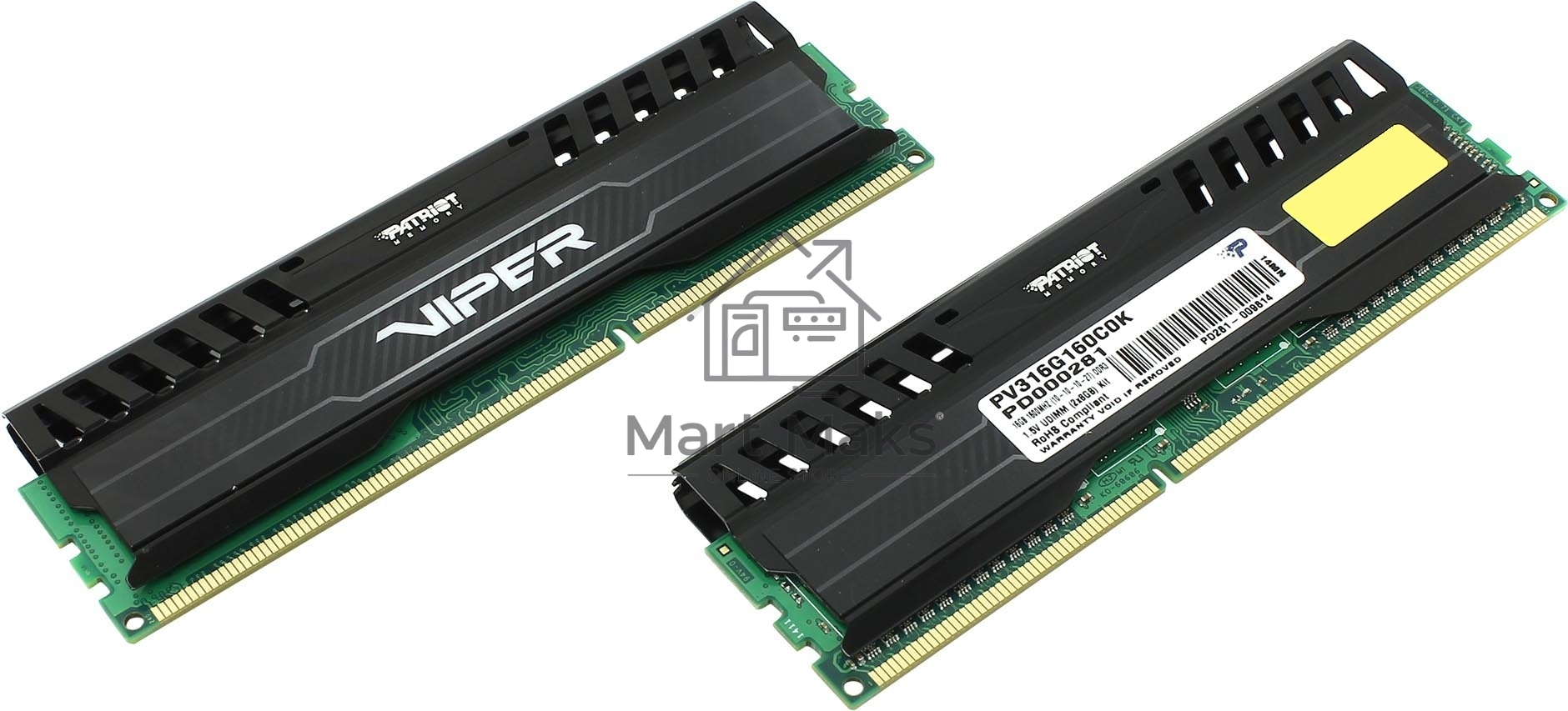 Оперативная память Patriot Viper 3, DDR3, 16GB (2x8 GB), 1600 MHz, CL10, DIMM, радиатор, черный