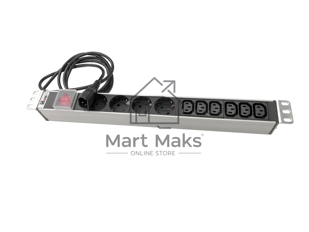 Блок розеток Rem-10 с выкл., 4 Sсhuko, 6 IEC 60320 C13, 10 A, алюм., 19
