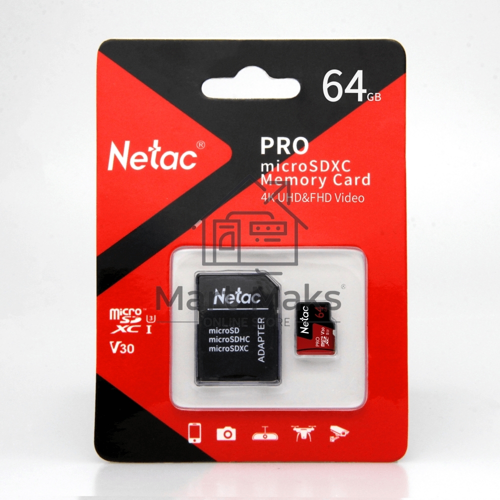 Флеш карта MicroSD card Netac P500 Extreme Pro 64GB, retail version w/SD adapter