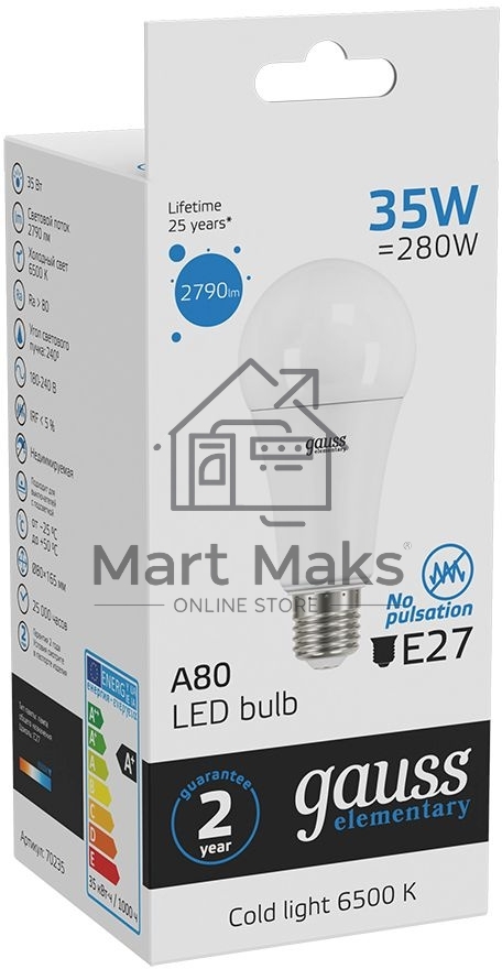 Лампа светодиодная LED Elementary A67 35Вт E27 6500К Gauss 70235