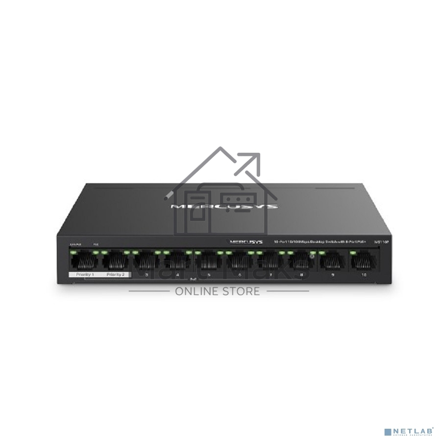 Настольный коммутатор Mercusys MS110P с 10 портами 10/100 Мбит/с (8 портов PoE+)