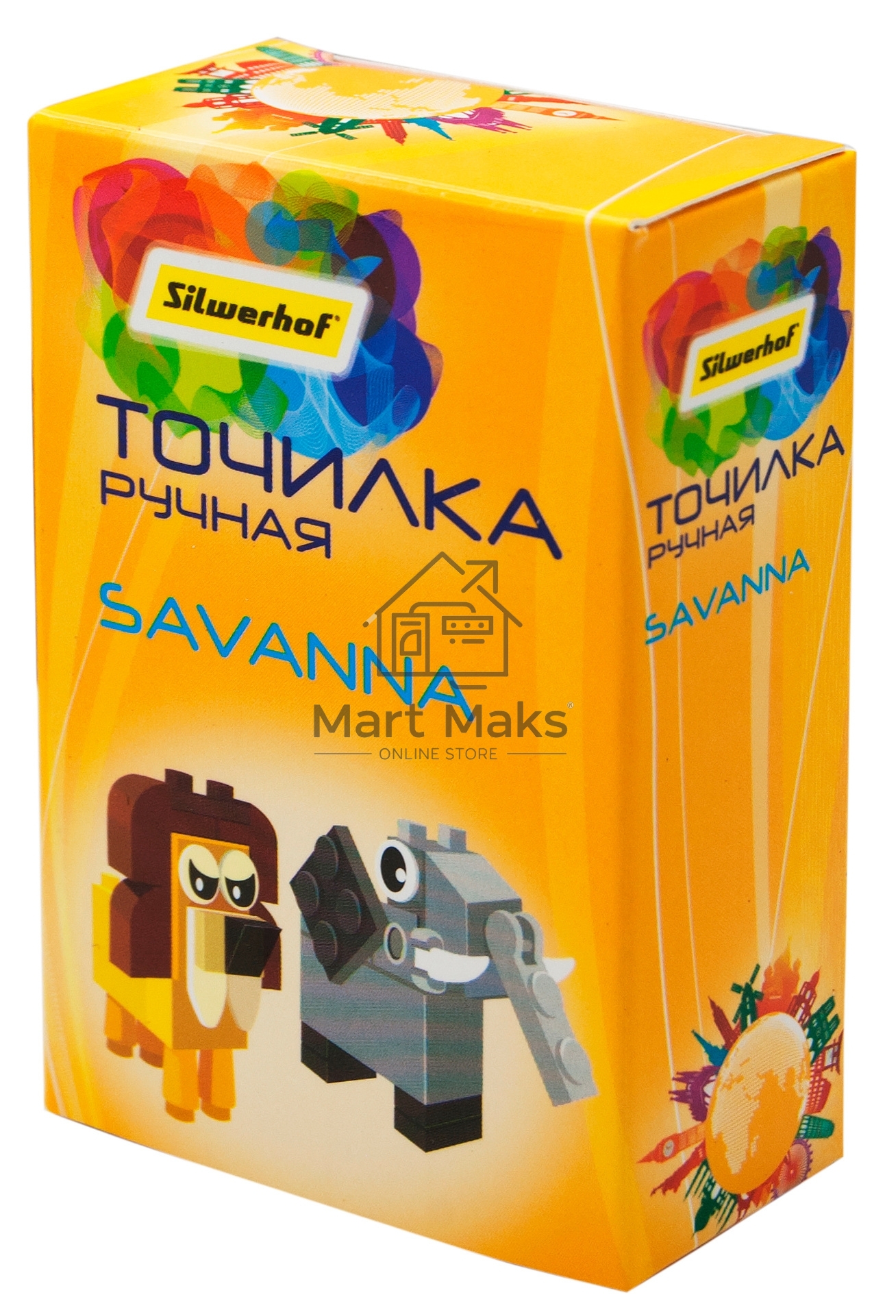 Точилка для карандашей ручная Silwerhof Savanna Солнечная коллекция, 1 отверстие, пластик, ассорти, коробка