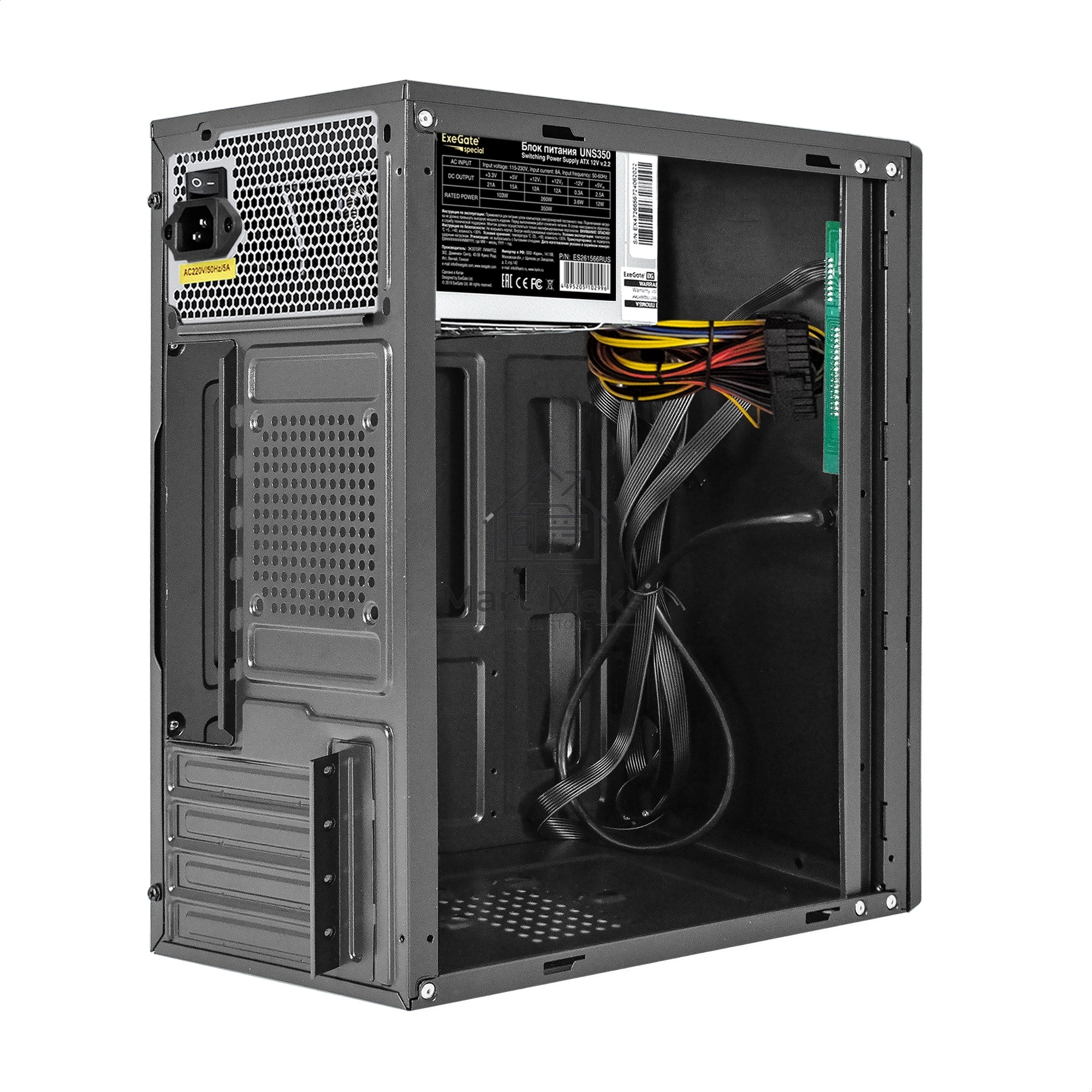 Компьютерный корпус Minitower ExeGate BAA-408-UNS350 (mATX, БП UNS350 с вент. 12см, 2*USB, HD Audio, черный)