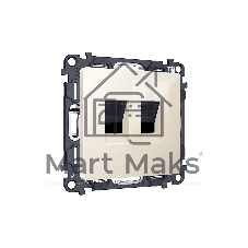 Комплект механизма компьютерной двойной розетки RJ-45 с автоматической защитной шторкой ALFA Бежевый глянец QUANT (AP3121, VM189) MA312110