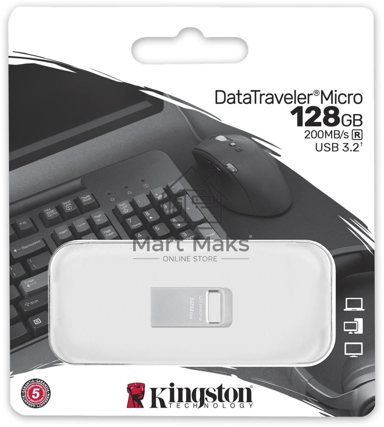 Флешка USB R/W R/W Kingston 128Gb DataTraveler Micro DTMC3G2/128GB USB3.0 серебристый