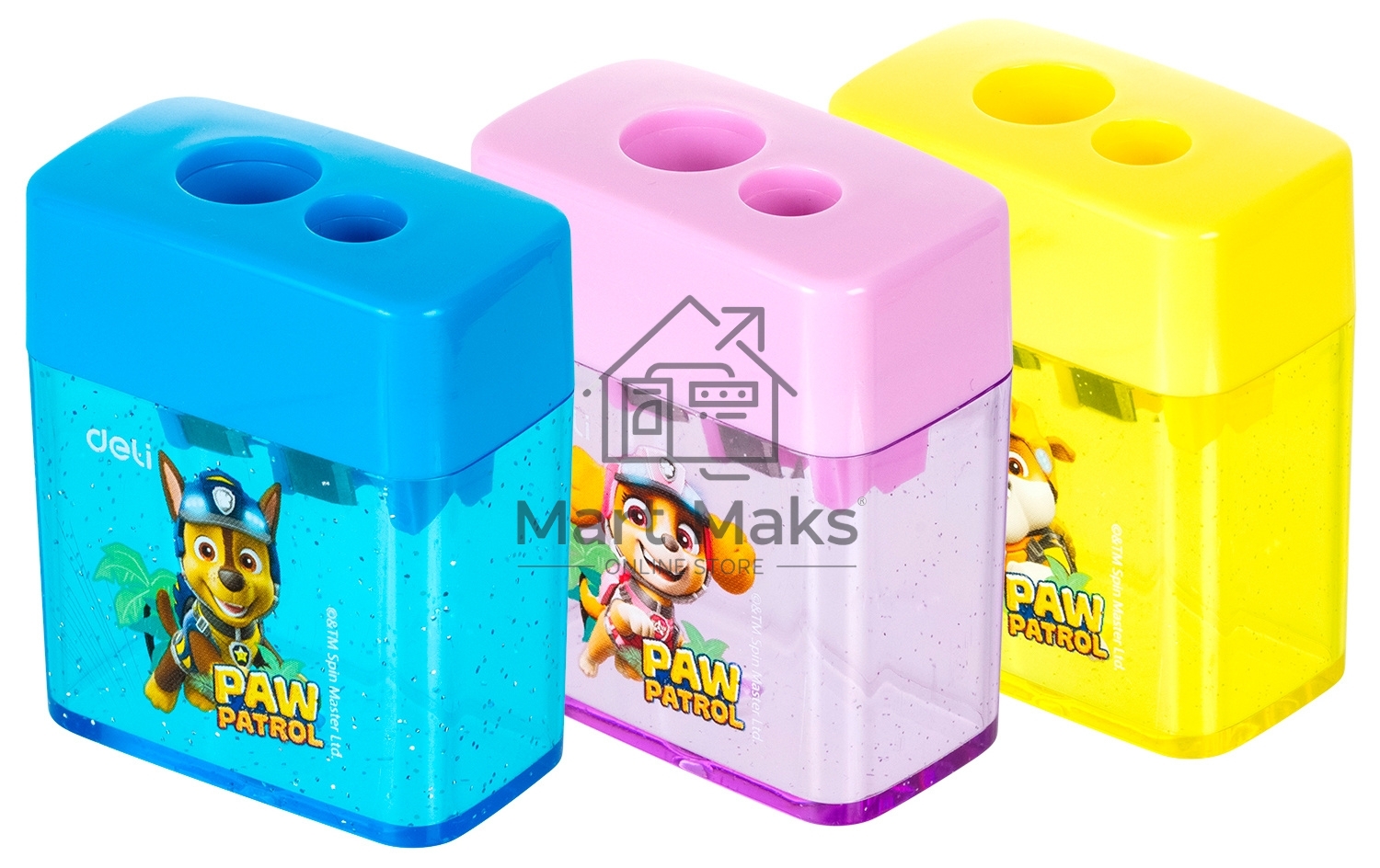Точилка для карандашей ручная Deli EH551 Paw Patrol, 2 отверстия, пластик, ассорти, дисплей