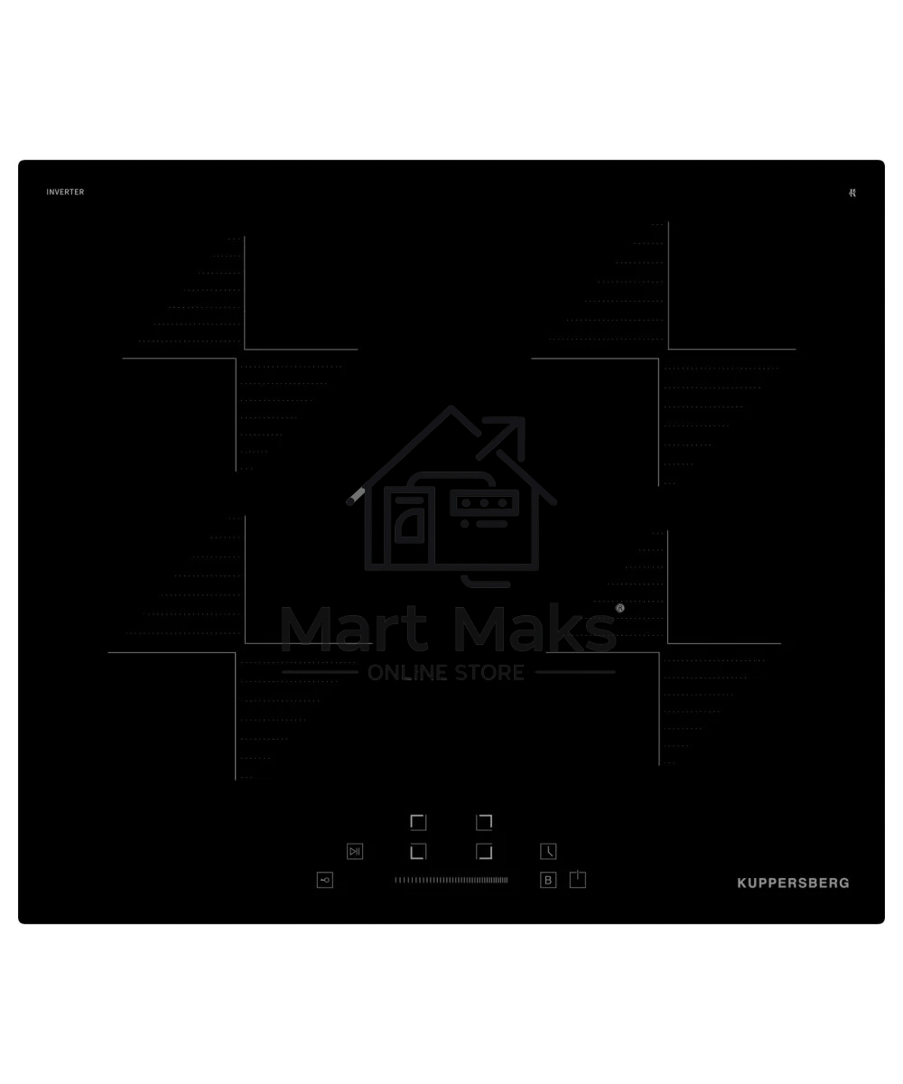 Варочная поверхность Kuppersberg ICI 604 60 см, индукция, High-Tech, inverter, прямой край, 9 уровней мощности, бустер, Stop and Go, автоматическое отключение, таймер, индикатор остаточного тепла, сенсорное/слайдерное управление, черный