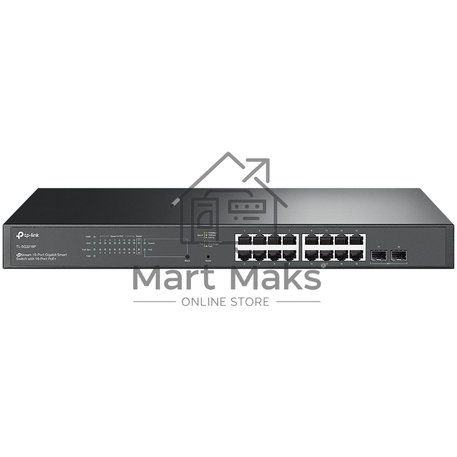Коммутатор TP-Link TL-SG2218P JetStream Smart с 16 гигабитными портами PoE+ и 2 гигабитными портами SFP