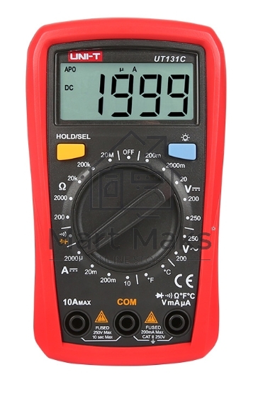 Цифровой мультиметр UNI-T UT131C Напряжение переменного/постоянного тока (250 В); постоянный ток (10А); Сопротивление (200 МОм); Температура (1000 ℃); Ручной диапазон