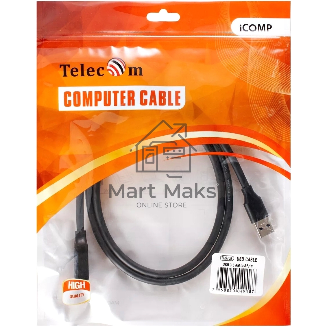 Кабель удлинительный USB3.0 Am-Af 1m Telecom черный (TUS708-1M)