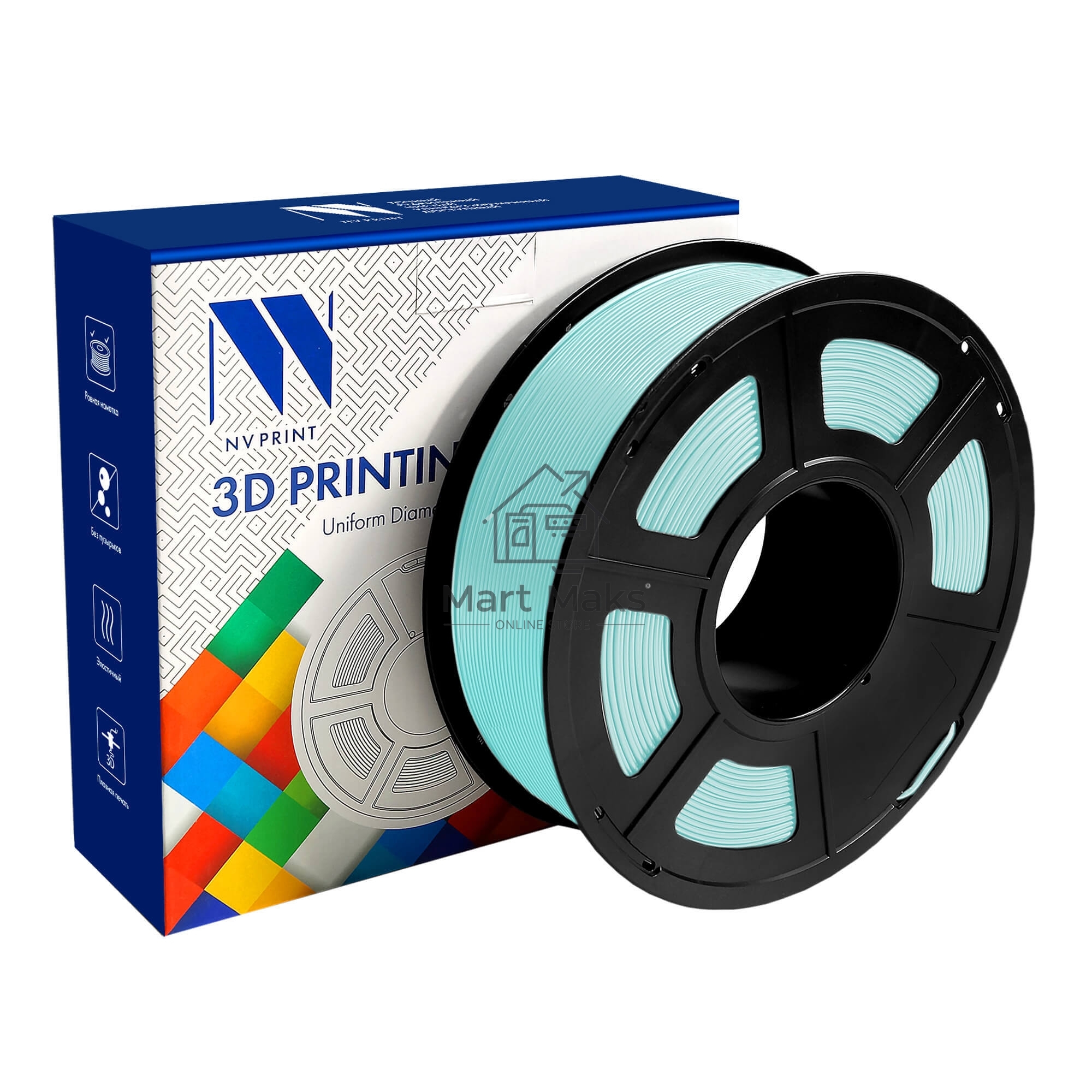 Филамент NV PRINT TPU Silk LightBlue светло-голубой для 3D печати белый диаметр 1.75мм масса 1 кг