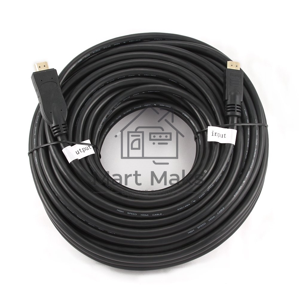 Кабель Cablexpert HDMI CC-HDMI4-30M, 19M/19M, v1.4, медь, позол.разъемы, экран, усилитель сигнала, 30м, черный, пакет