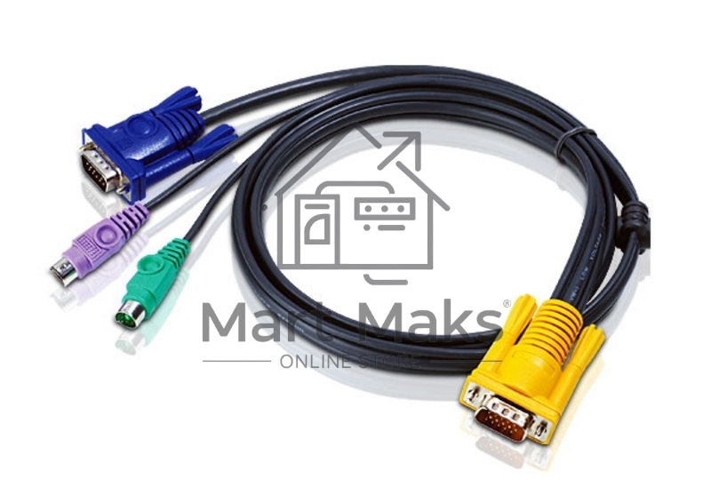 Кабель ATEN KVM Cable 2L-5203P Кабель для KVM: 2*PS/2(m)+DB15(m) (PC) -на- SPHD15(m) (KVM), 3м