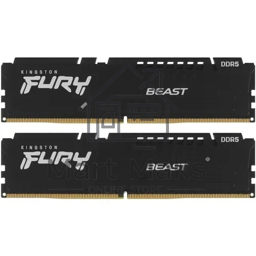 Оперативная память Kingston Fury Beast, DDR5, 32GB (2x16GB), 5200MHz, CL36, DIMM, радиатор, черный