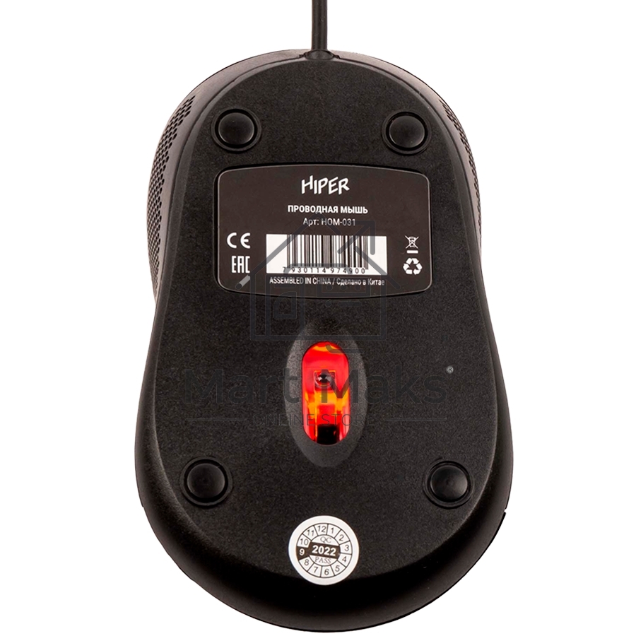 Мышь проводная HIPER HOM-031 черный, 1000 dpi, USB, кнопки - 3