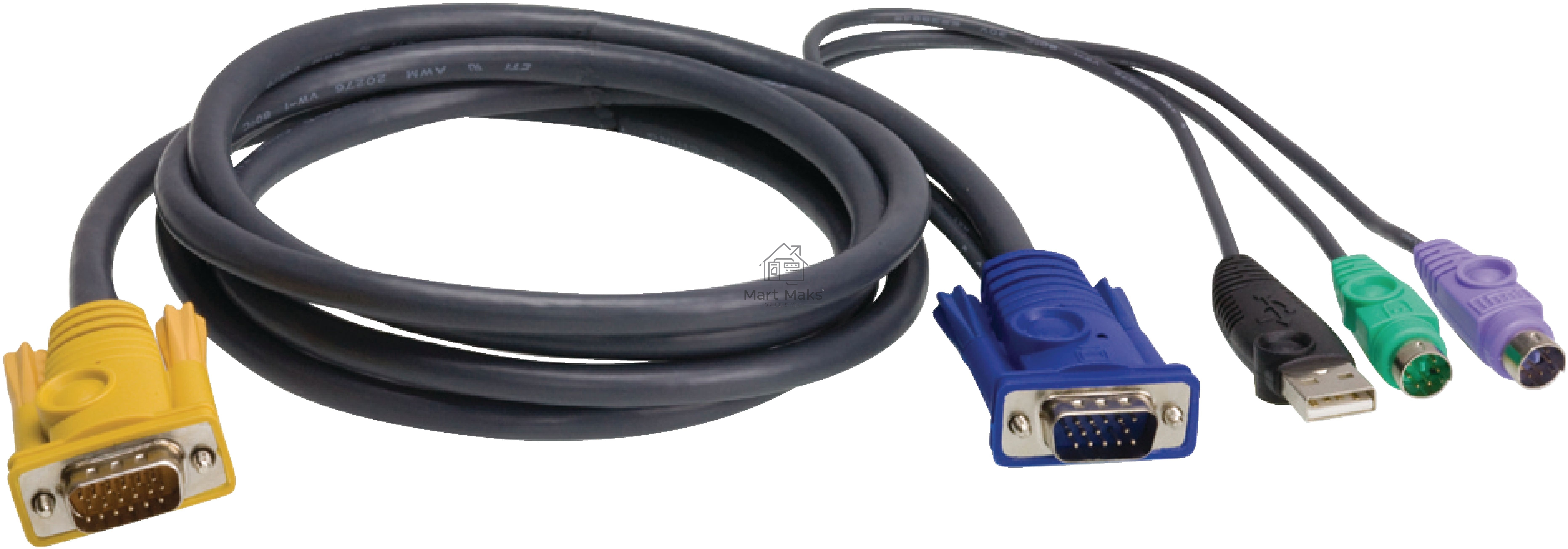 Шнур, мон., клав.+мышь USB, SPHD=)HD DB15+USB A-Тип+2x6MINI-DIN, Male-4xMale, 8+8 проводов, опрессованный, 1.8 метр., черный, (с поддерKой KVM PS/2) USB-PS/2 HYBRID CABLE. 1.8M