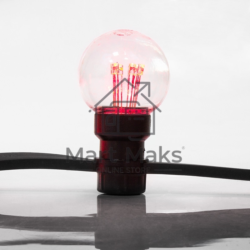 Гирлянда LED Galaxy Bulb String 10м, черный КАУЧУК, 30 ламп*6 LED КРАСНЫЕ, влагостойкая IP65
