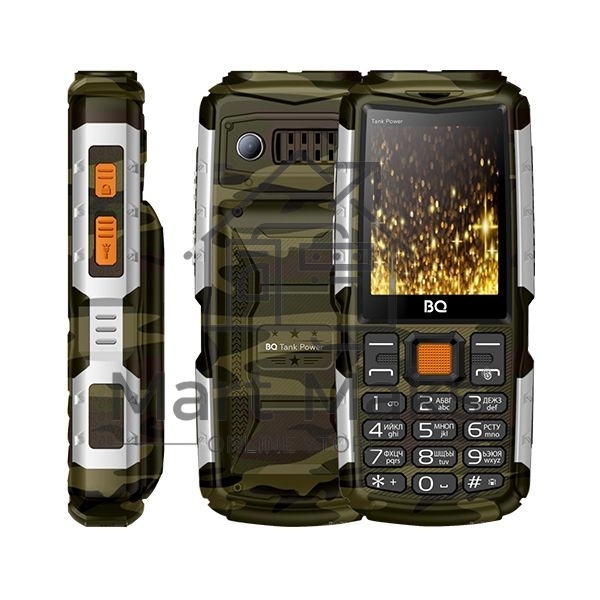 Мобильный телефон BQ 2430 Tank Power Green&silver 2.4” 240x320/32+32Mb/BT/2Sim/microSD/0.3Mp/4000mAh/Powerbank