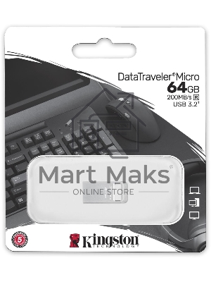 Флешка USB Kingston DataTraveler Micro (DTMC3G2/64Gb), 64Gb, USB 3.2 Gen 1, R/W 200/60, серебристый