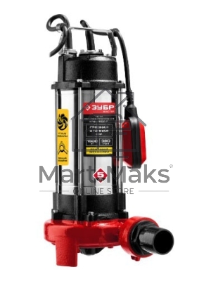 Насос ЗУБР НПФ-1500-Р  фекальный погружной 1500Вт пропускная способность 380 л/мин напор 15м чугунн