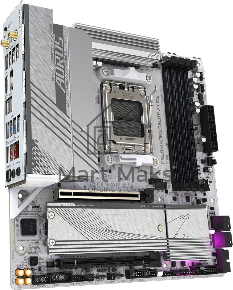 Материнская плата GIGABYTE B650M AORUS ELITE AX ICE, AM5, AMD B650, 4xDDR5, 4xSATA, 2xM.2, 1xPCIe 4.0 x16, 1xPCIe 4.0 x4, 1xDP, 1xHDMI, 1x2.5Gb LAN, Wi-Fi 6E, Bluetooth 5.3, S/PDIF, 2xUSB-C 10Gbps, 2xUSB-A 10Gbps, 5xUSB-A 5Gbps, 4xUSB-A 2.0, 2x3.5 мм, 7.1