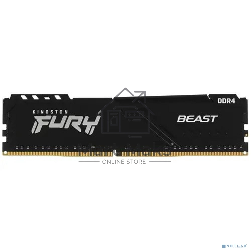 Оперативная память Kingston Fury Beast, DDR4, 16GB (1x16GB), 3200MHz, CL16, DIMM, с радиатором, черный