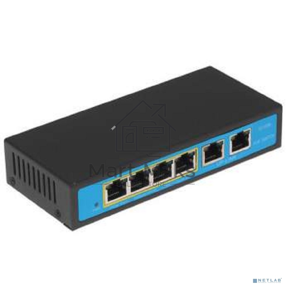 Коммутатор PoE 4 порта 10/100Mbps SWP-7504POE/2P 4xPoE+1xUplink RJ45, IEEE 802.3af, мощность 15.4 Вт на порт, БП 52В/1.25А, настенный крепеж в ком