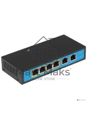 Коммутатор PoE 4 порта 10/100Mbps SWP-7504POE/2P 4xPoE+1xUplink RJ45, IEEE 802.3af, мощность 15.4 Вт на порт, БП 52В/1.25А, настенный крепеж в ком