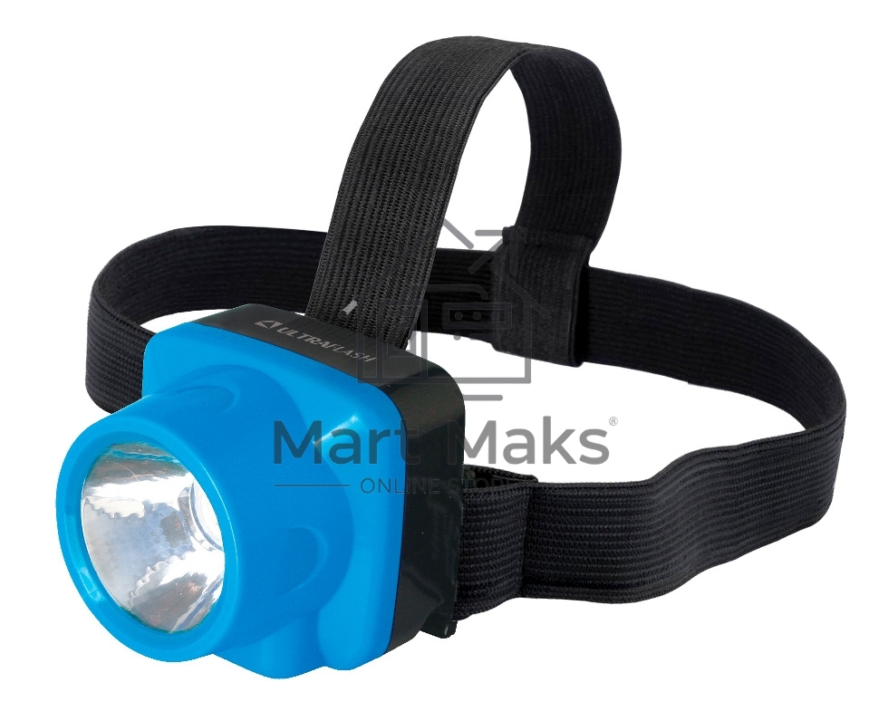 Фонарь налобный аккумуляторный LED5375 220В 0.4Вт LED 2 реж. пластик голуб. Ultraflash 14252