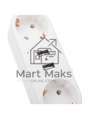 Двойник электрический Rexant линейный 16 А с заземлением + 2 USB-порта, 2,4 А, белый