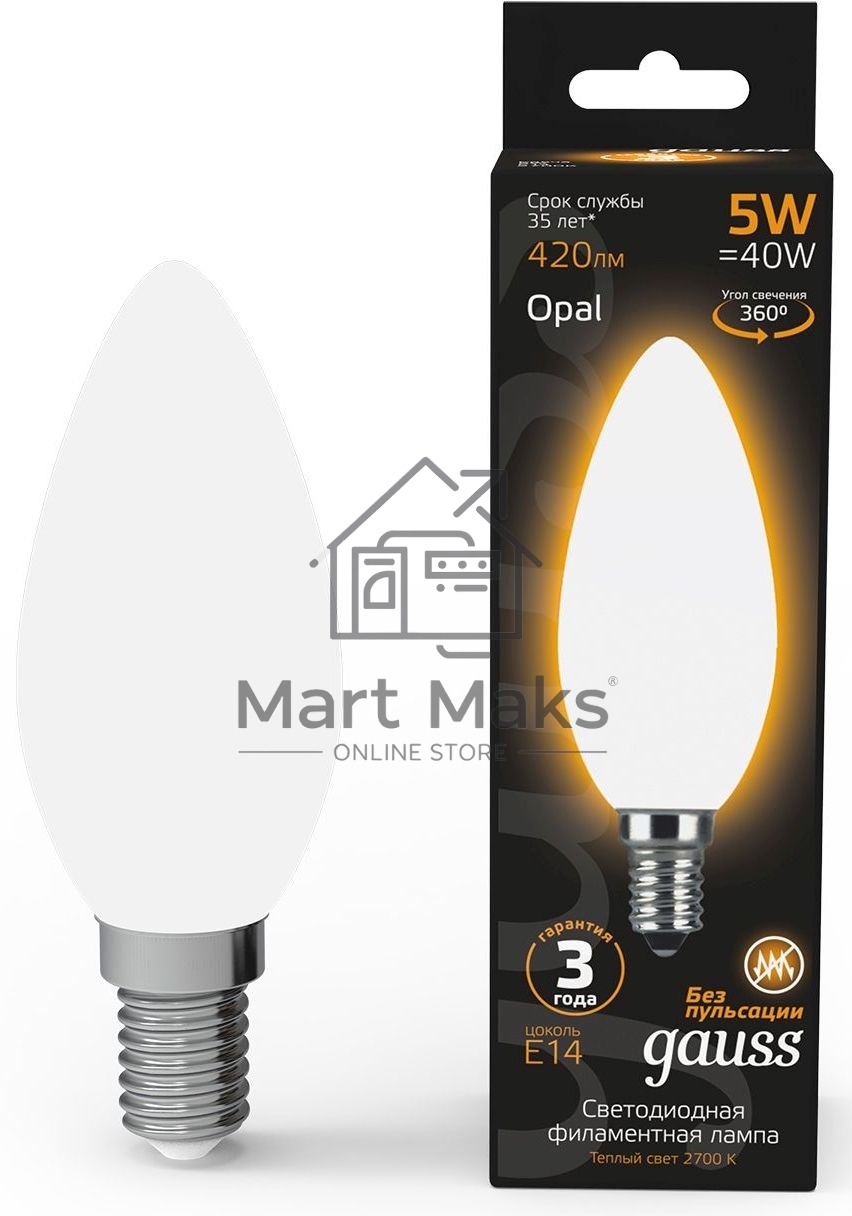Лампа светодиодная Filament Свеча E14 5Вт 2700К OPAL Gauss 103201105