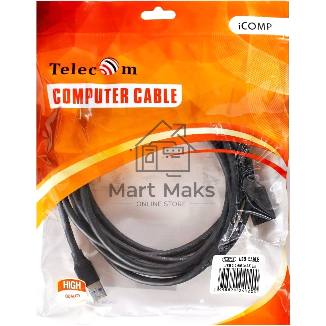 Кабель удлинительный USB3.0 Am-Af 3m Telecom черный (TUS708-3M)