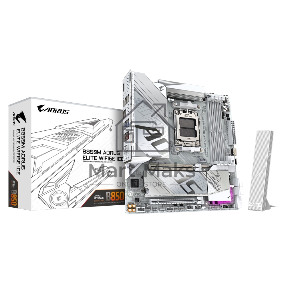 Материнская плата Gigabyte B850M AORUS ELITE WIFI6E ICE, AM5, AMD B850, 4xDDR5, 4xSATA, 2xM.2, 1xPCIe 5.0 x16, 1xPCIe 3.0 x4, 1xDP, 1xHDMI, 1x2.5Gb LAN, Wi-Fi 6E, Bluetooth 5.3, 2xUSB-A 10Gbps (Gen2), 5xUSB-A 5Gbps, 4xUSB-A 2.0, 1xUSB-C 10Gbps (Gen2), 2x3