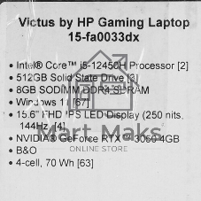 Ноутбук HP Victus 15-fa2082wm Core i5 13420H 16Gb SSD512Gb NVIDIA GeForce RTX4050 6Gb 15.6