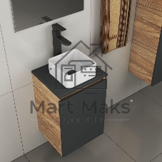 Комплект для ванной, 4 предмета (тумба Bau 40, графит + раковина BAU Hotel mini 24х24 + смеситель Hotel Black, выпуск клик-клак, черный)