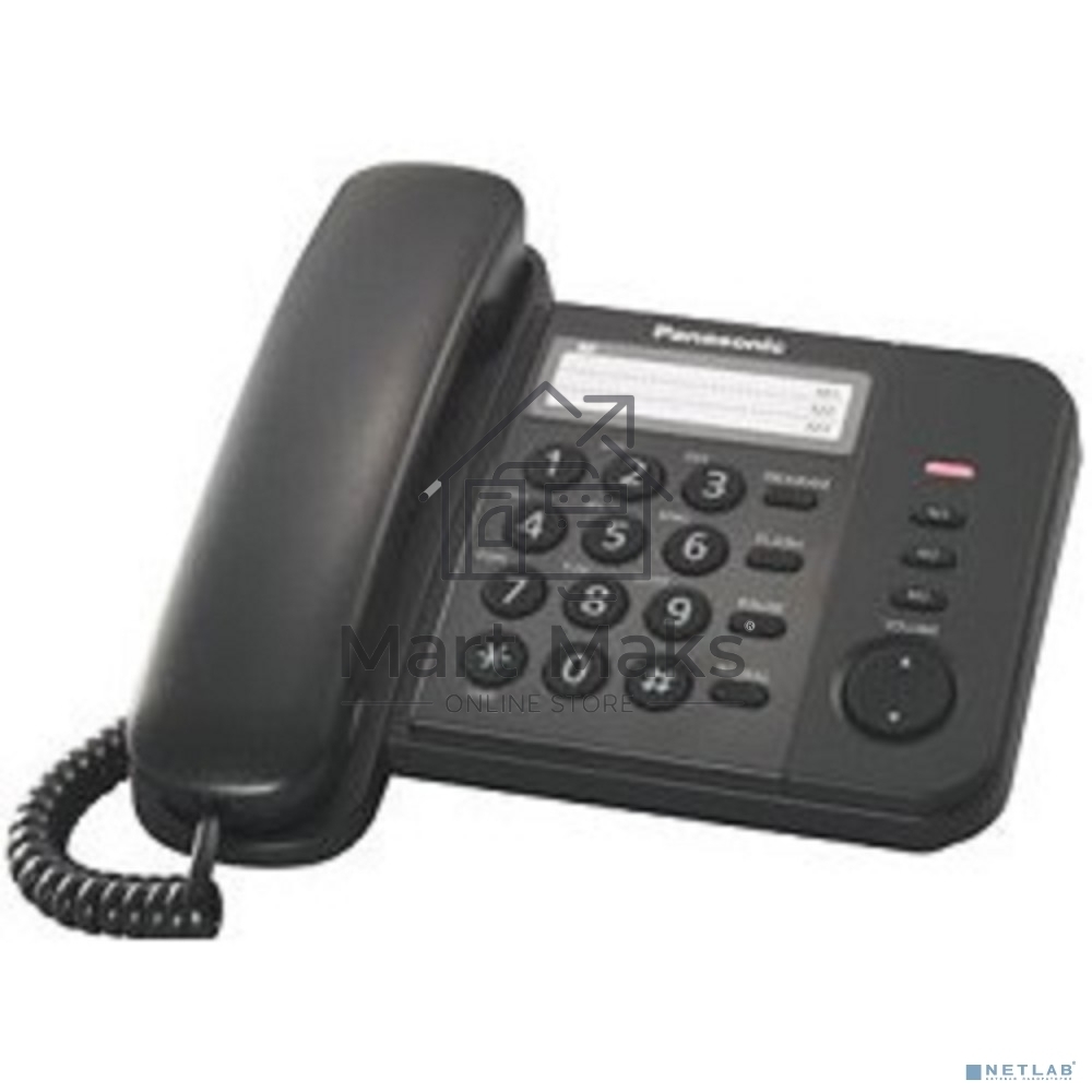 Телефон проводной Panasonic KX-TS2352RUB черный индикатор вызова,порт для доп. телеф. оборуд.,4 уровня громкости звонка