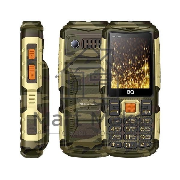 Мобильный телефон BQ 2430 Tank Power Green&silver 2.4” 240x320/32+32Mb/BT/2Sim/microSD/0.3Mp/4000mAh/Powerbank