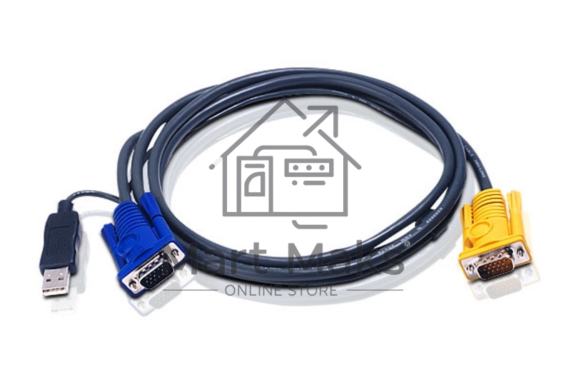 Шнур ATEN, мон+клав+мышь USB, SPHD15=>HD DB15+USB A-Тип, Male-2xMale, 8+4 проводов, опрессованный, 3 метр., черный, (с поддержкой KVM PS/2) (2L-5203UP)
