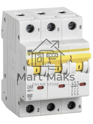 Выключатель автоматический трехполюсный ВА47-60M 3Р 16А 6кА D MVA31-3-016-D IEK