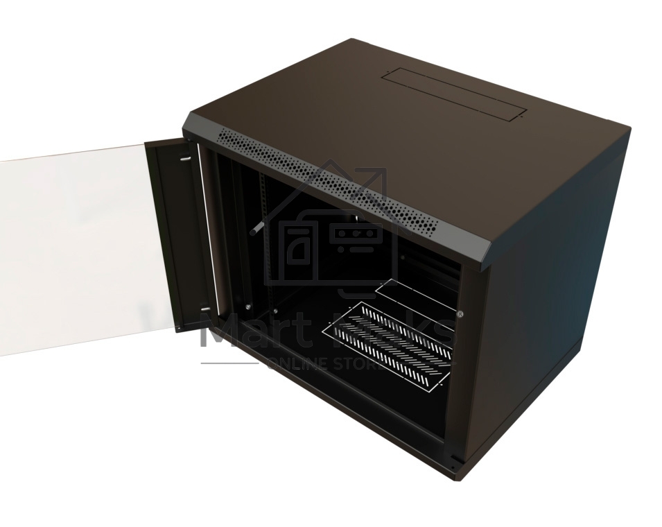 Шкаф коммутационный WRline (WR-TW-1245-GP-RAL9004) настенный 12U 600x450 мм пер. дв. стекл 2 бок. пан. 60 кг черный 370 мм 650 мм IP20 сталь